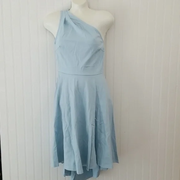 SARIN Mathews One Shoulder Long Sleeve High Lo A line Skater Blue Dress Medium - Picture 5 of 13